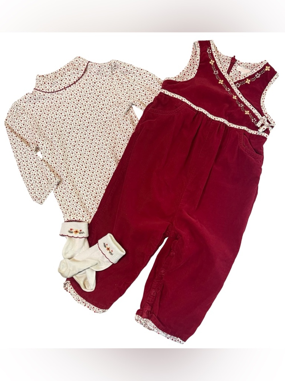 Janie and Jack Homespun Style Corduroy Overalls with Bodysuit & Socks 12-18m